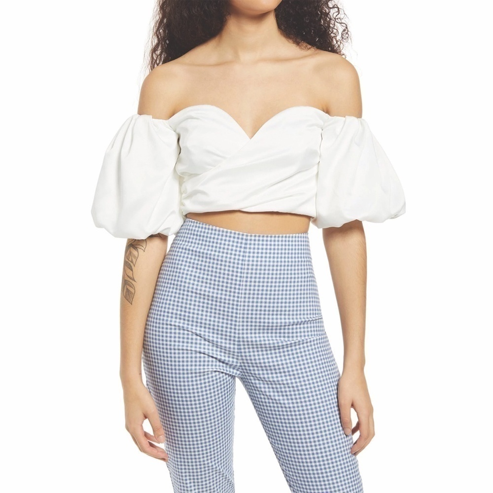 Lulus White Bubble Sleeve Crop Top